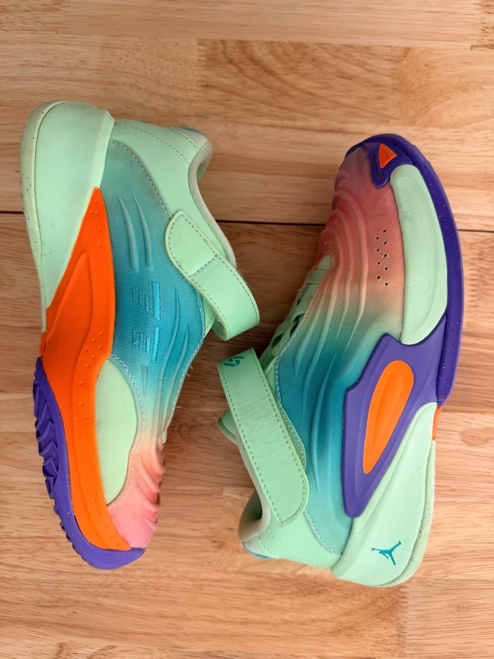 Jordan Kids' Gradient Mint & Teal Basketball Shoes with Orange Accents